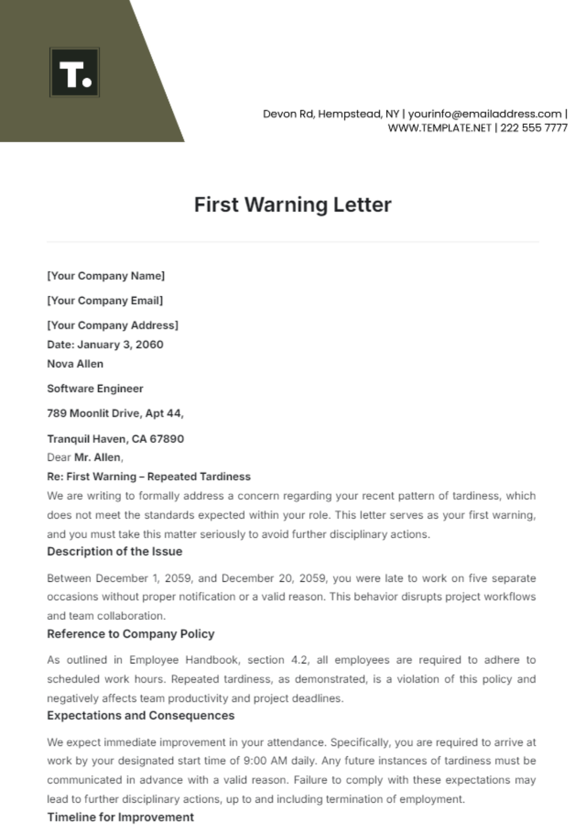 First Warning Letter Template - Edit Online & Download