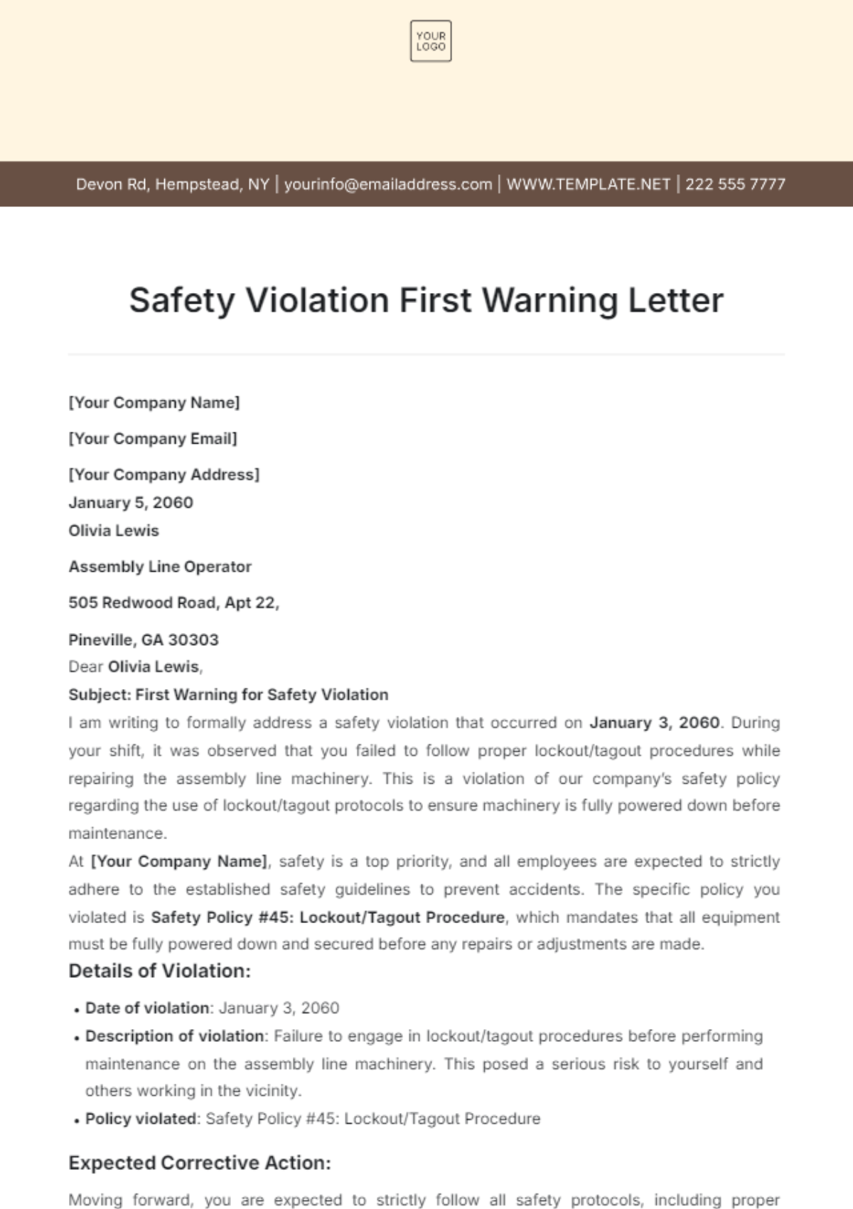 Safety Violation First Warning Letter Template - Edit Online & Download