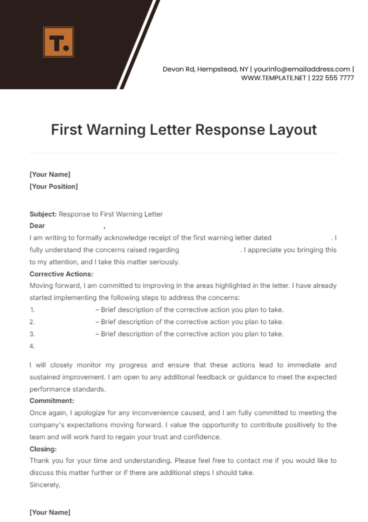 First Warning Letter Response Layout Template - Edit Online & Download