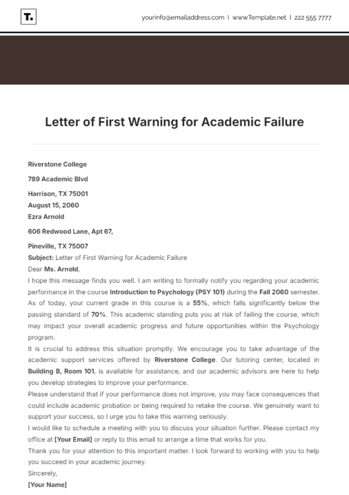 Letter of First Warning for Academic Failure Template - Edit Online & Download