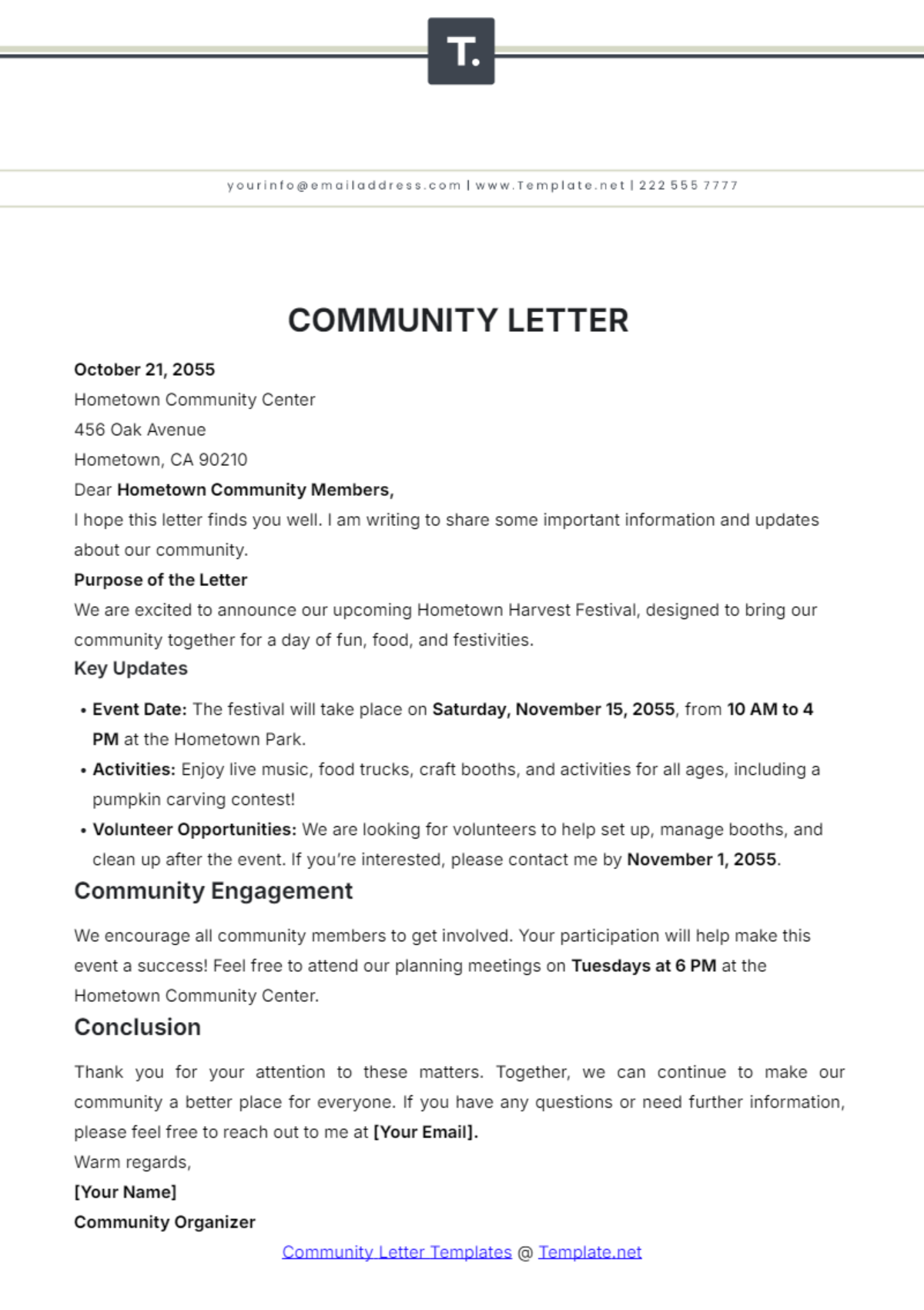 Community Letter Template - Edit Online & Download