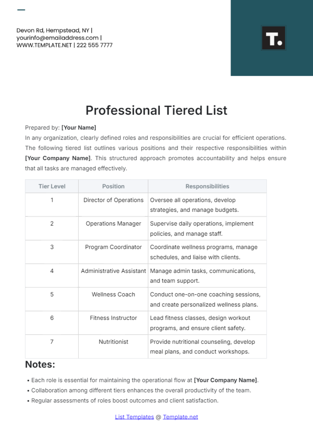 Professional Tiered List Template