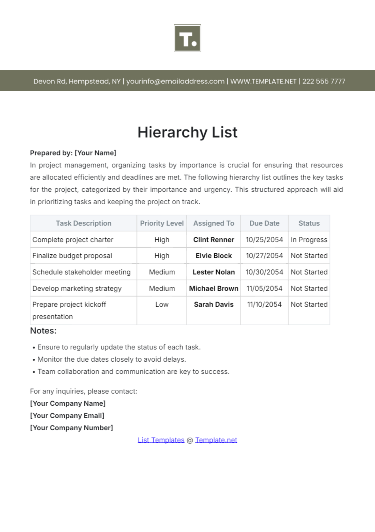 Hierarchy List Template