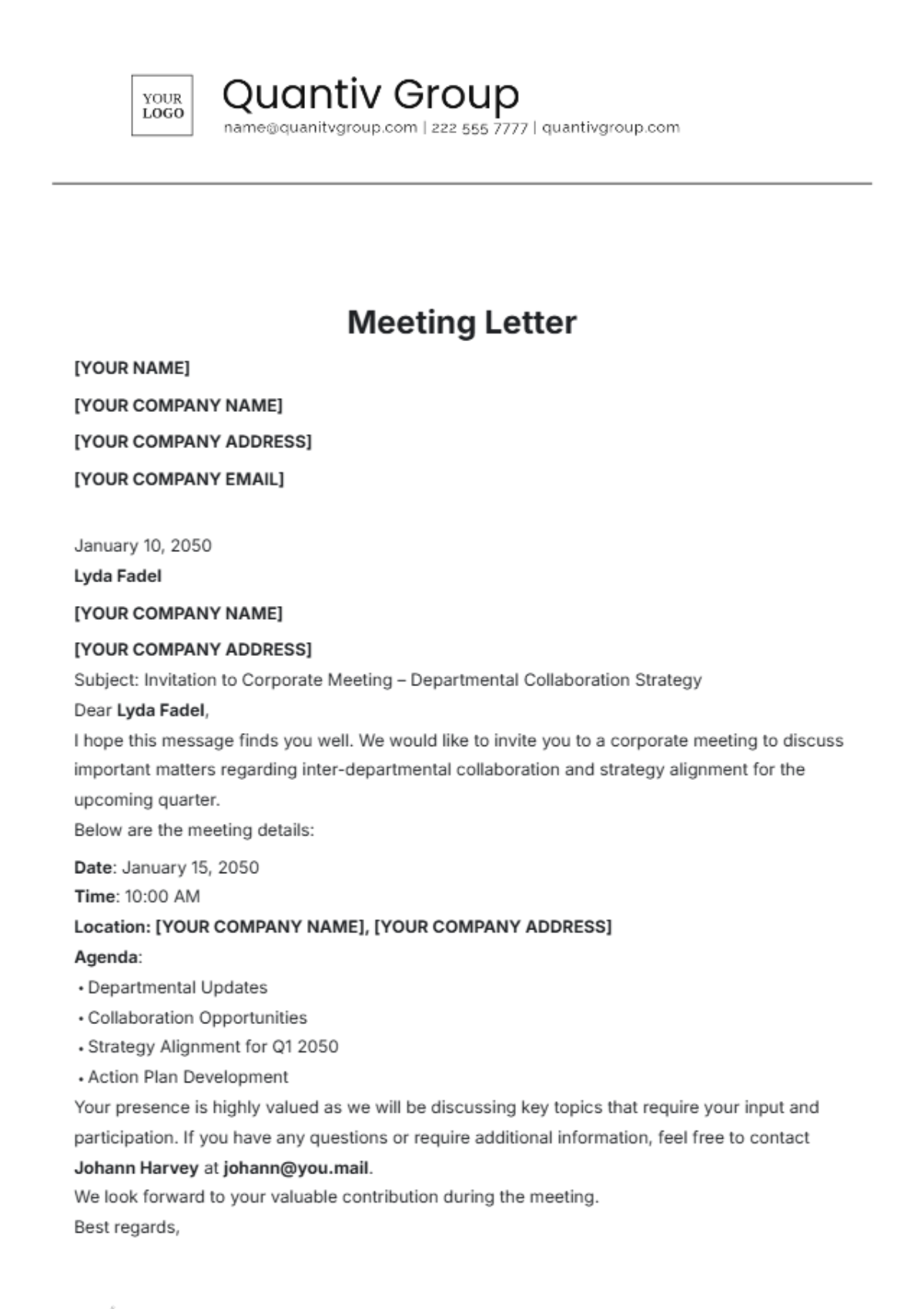 Meeting Letter Template - Edit Online & Download