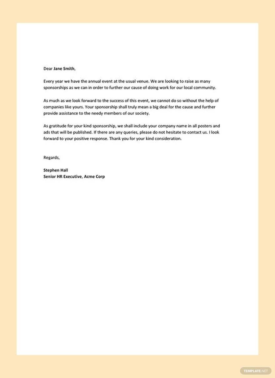 Event Sponsorship Letter Template in Word, Google Docs, PDF, Apple Pages