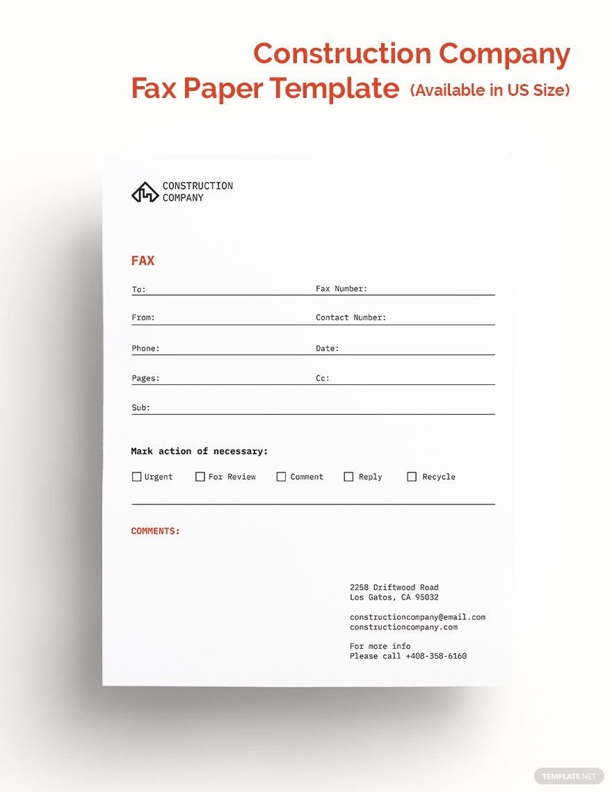 Construction Company Fax Paper Template