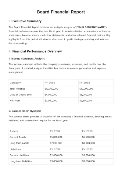 Free Board Financial Report Template to Edit Online