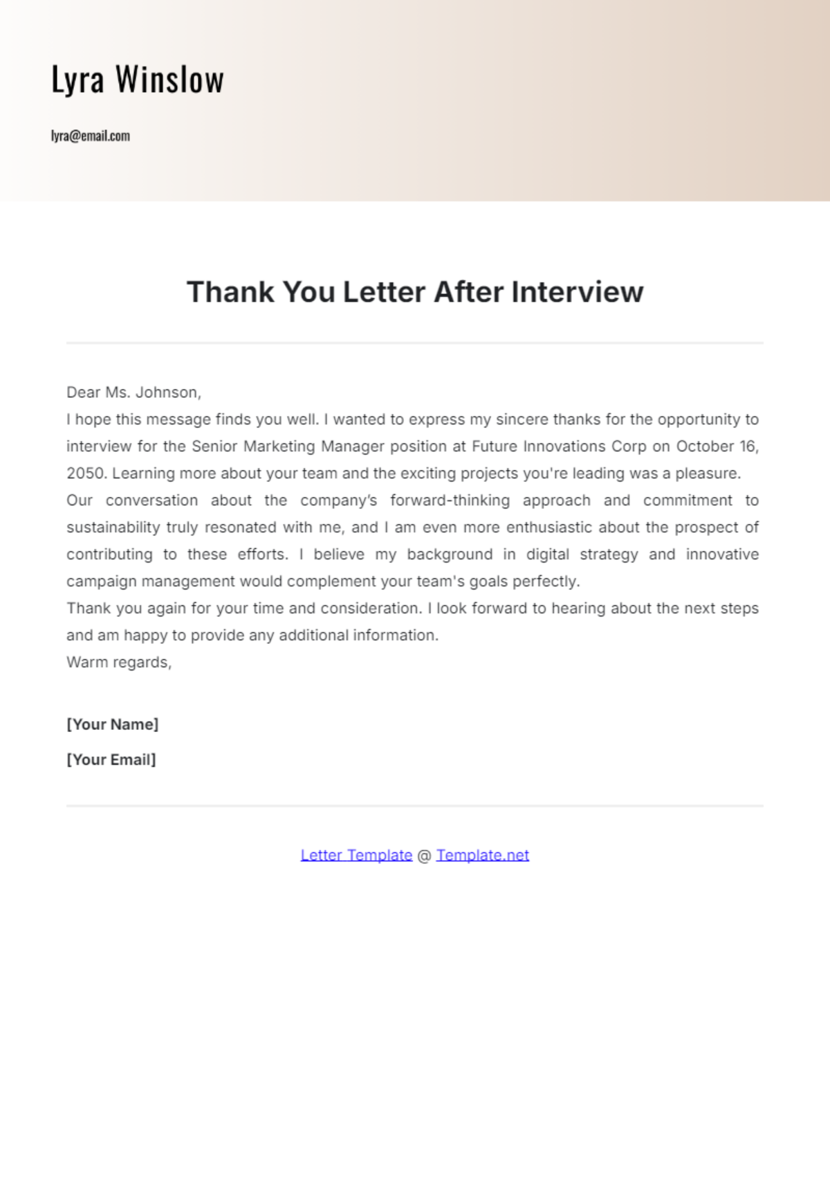 Thank You Letter After Interview Template - Edit Online & Download