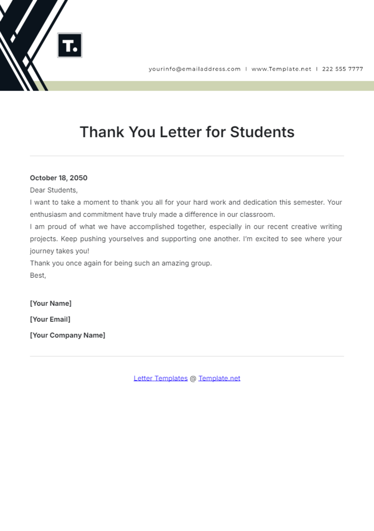 Thank You Letter Template for Students - Edit Online & Download