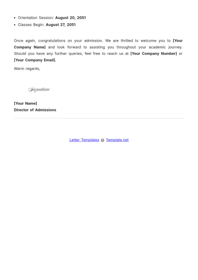Free Sample Academic Admission Letter Template to Edit Online