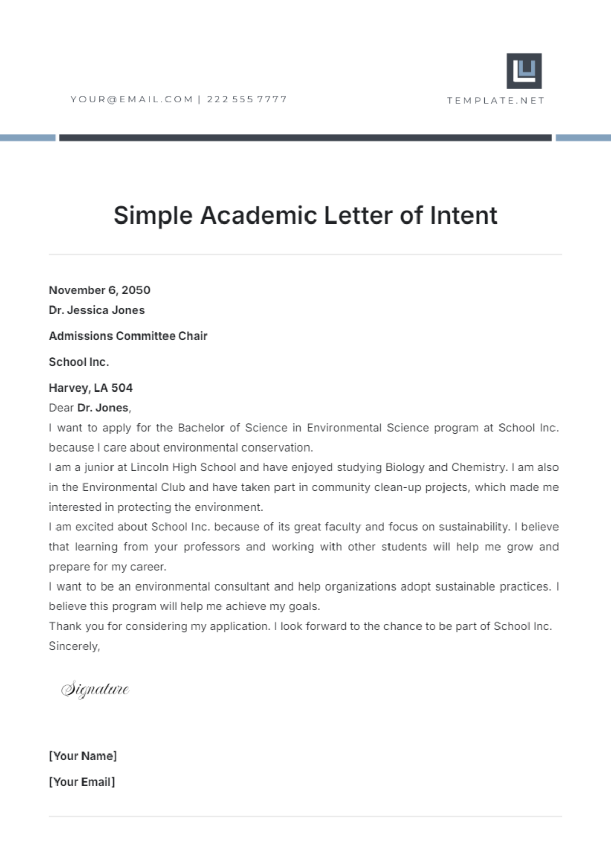 Simple Academic Letter of Intent Template - Edit Online & Download