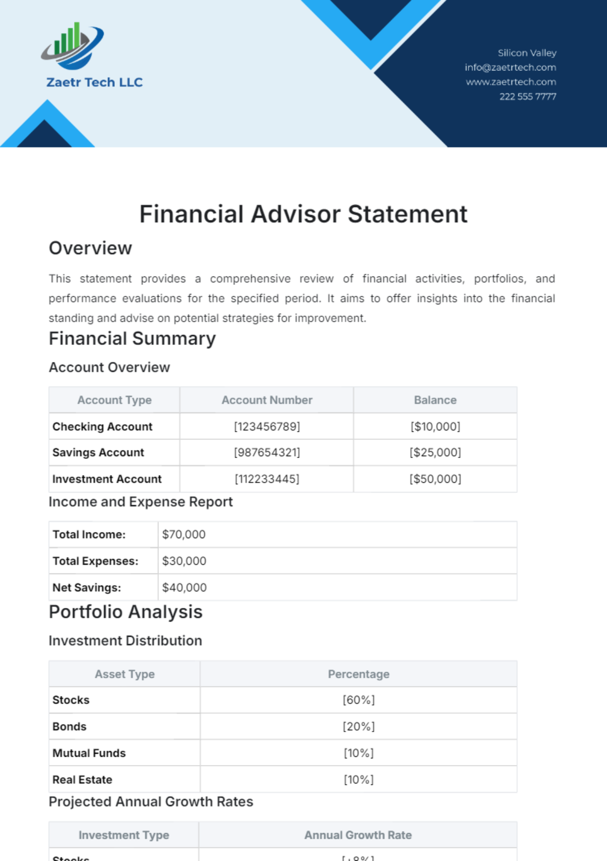 Financial Advisor Statement Template - Edit Online & Download