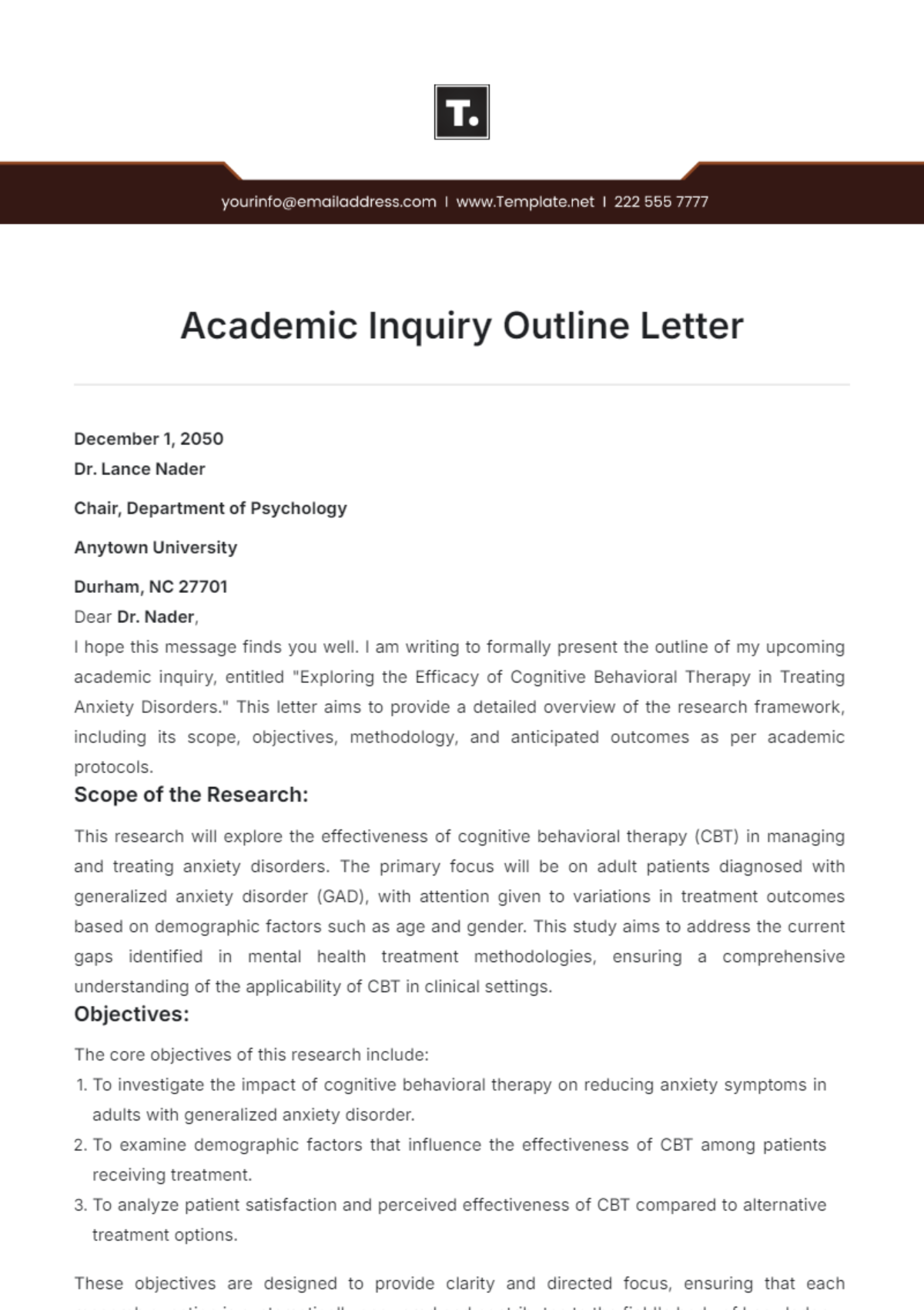 Academic Inquiry Outline Letter Template - Edit Online & Download