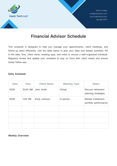 Free Financial Advisor Schedule Template to Edit Online