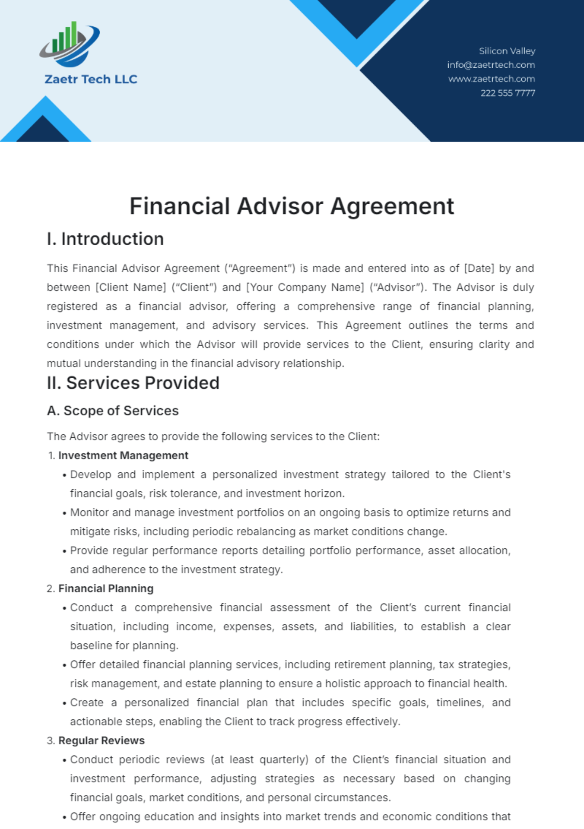 Financial Advisor Agreement Template - Edit Online & Download