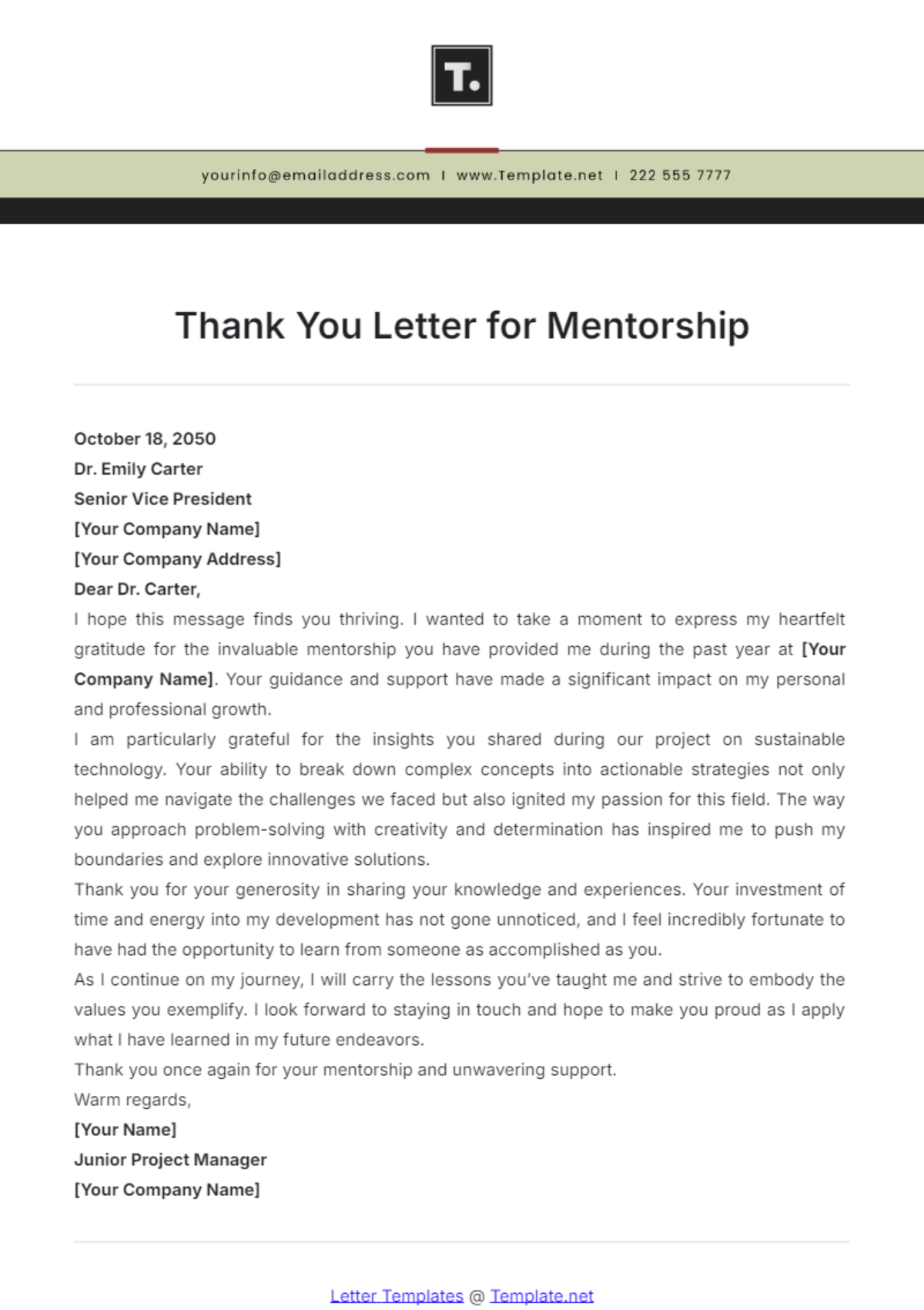 Thank You Letter for Mentorship Template - Edit Online & Download