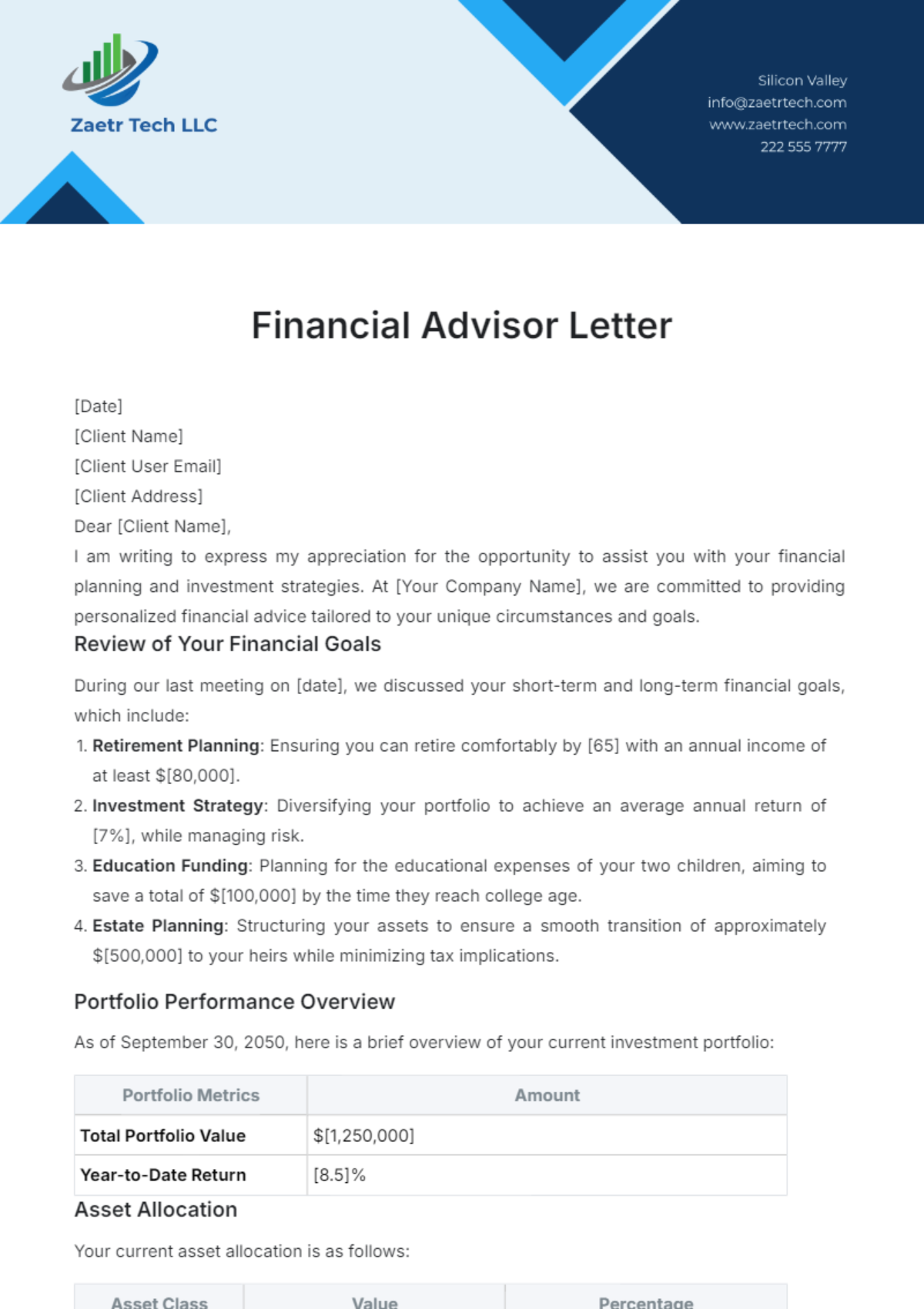 Financial Advisor Letter Template - Edit Online & Download