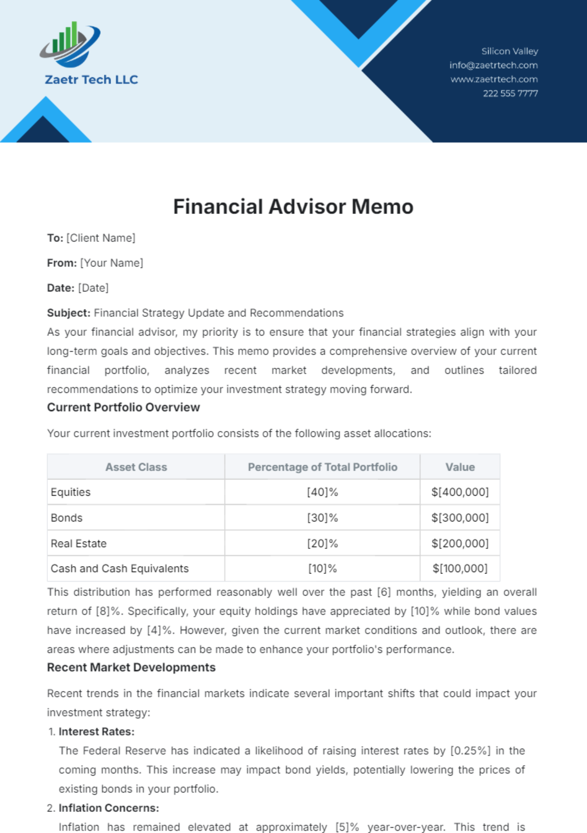 Financial Advisor Memo Template - Edit Online & Download