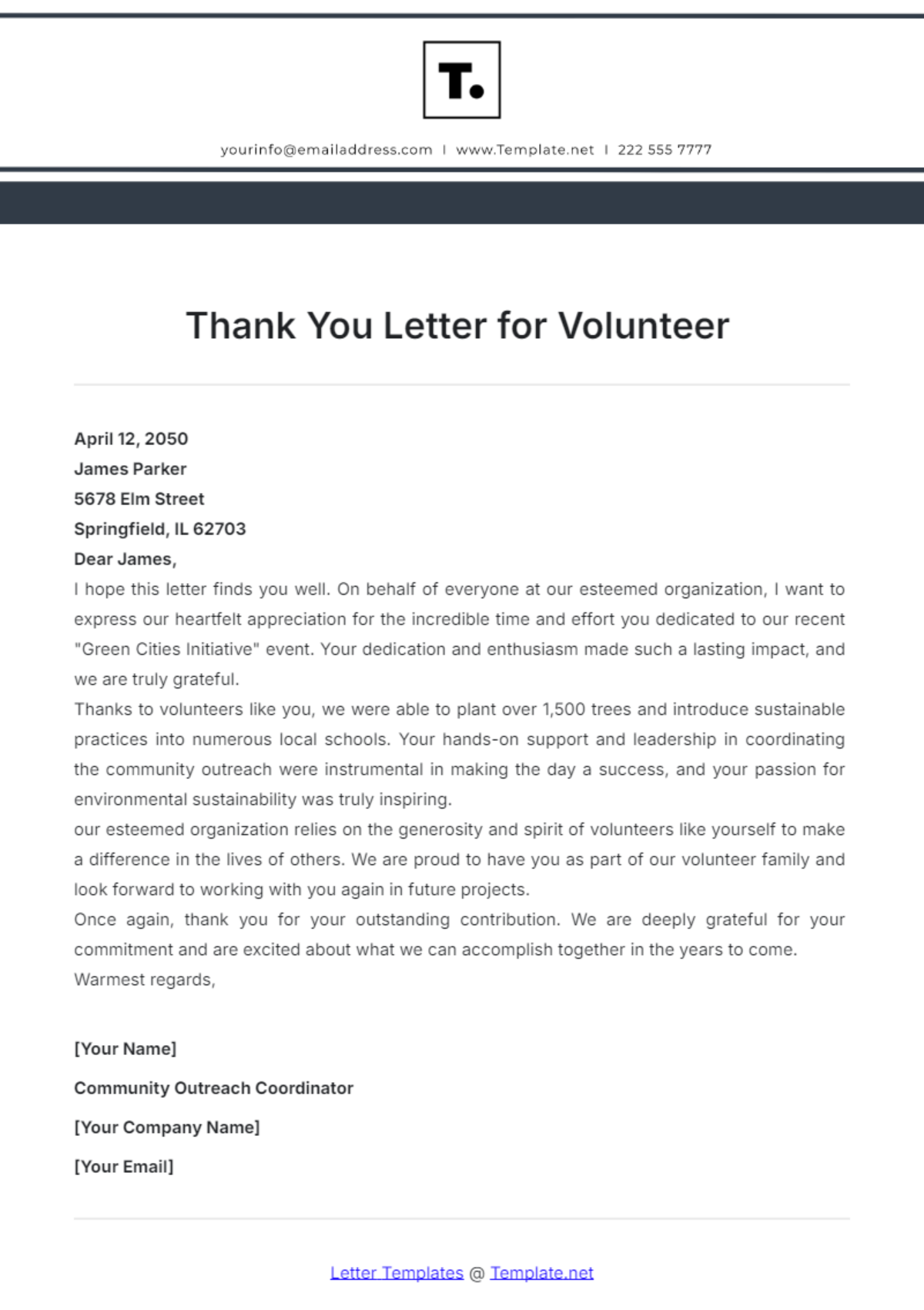 Thank You Letter for Volunteer Template - Edit Online & Download