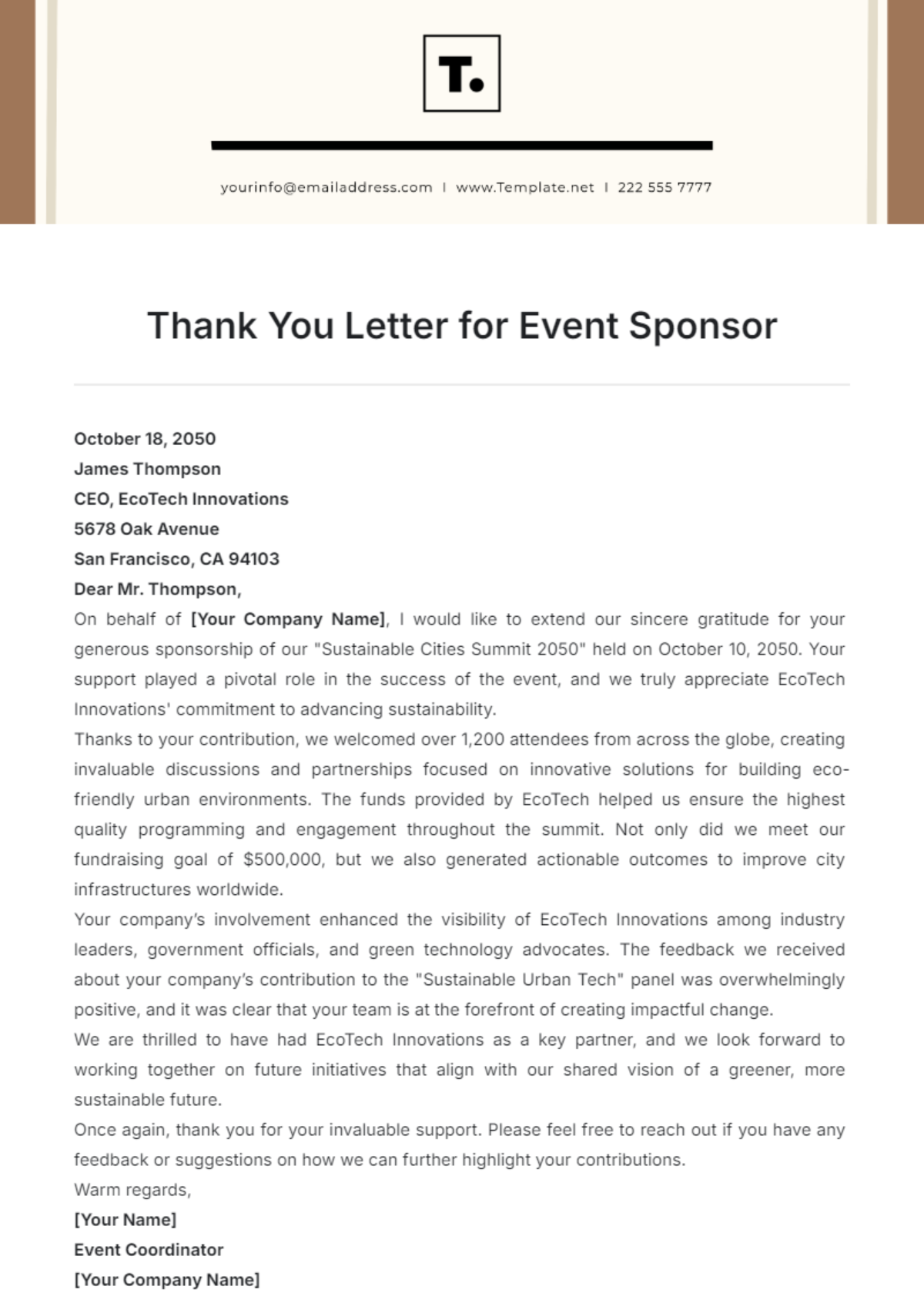 Thank You Letter for Event Sponsor Template - Edit Online & Download