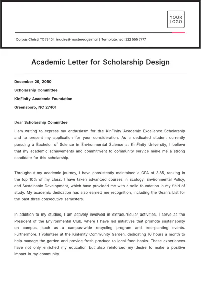 Free Academic Letter for Scholarship Design Template to Edit Online