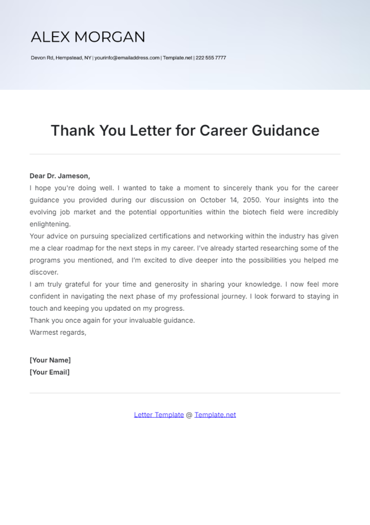 Thank You Letter for Career Guidance Template - Edit Online & Download