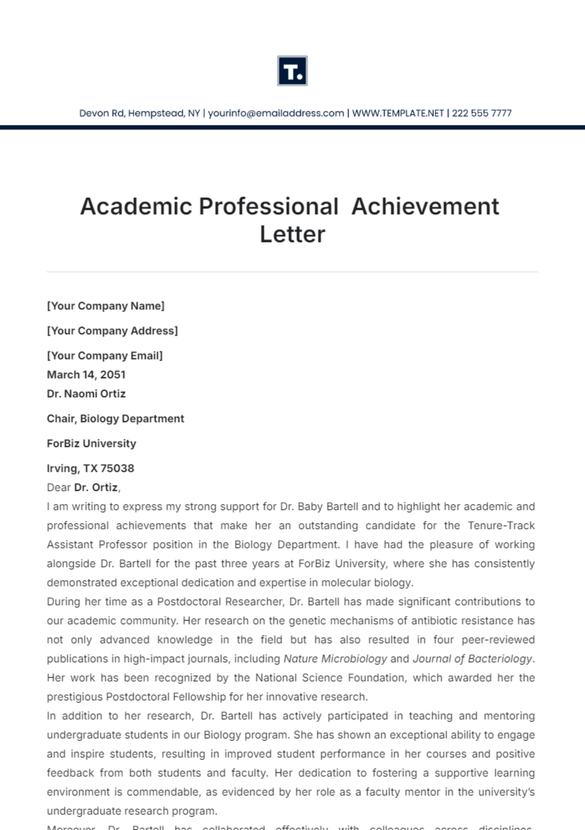 Academic Professional  Achievement Letter Template - Edit Online & Download