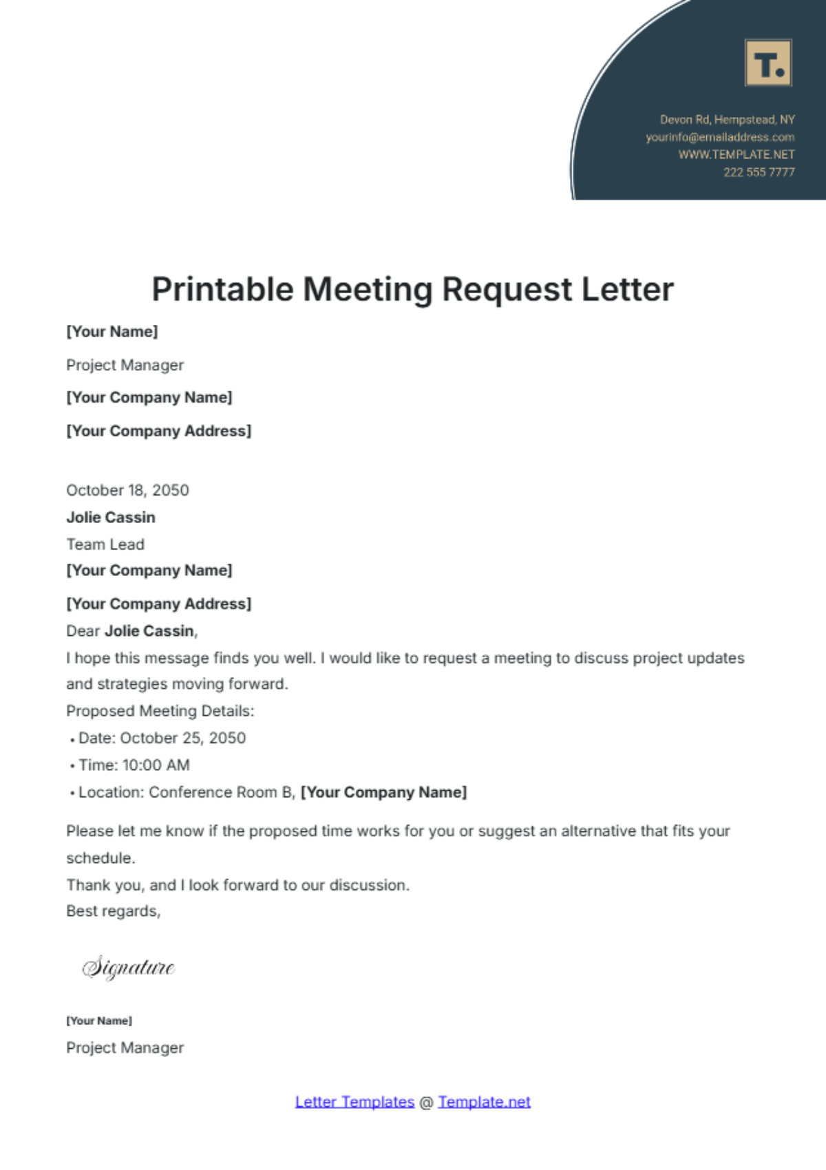 Printable Meeting Request Letter Template - Edit Online & Download