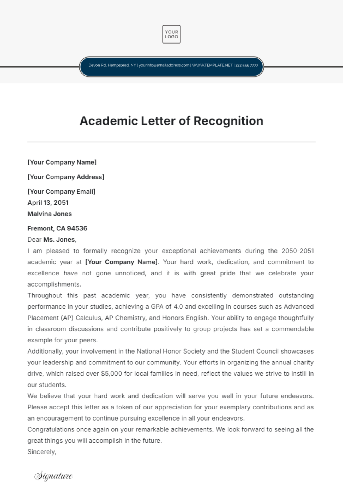 Academic Letter of Recognition Template - Edit Online & Download