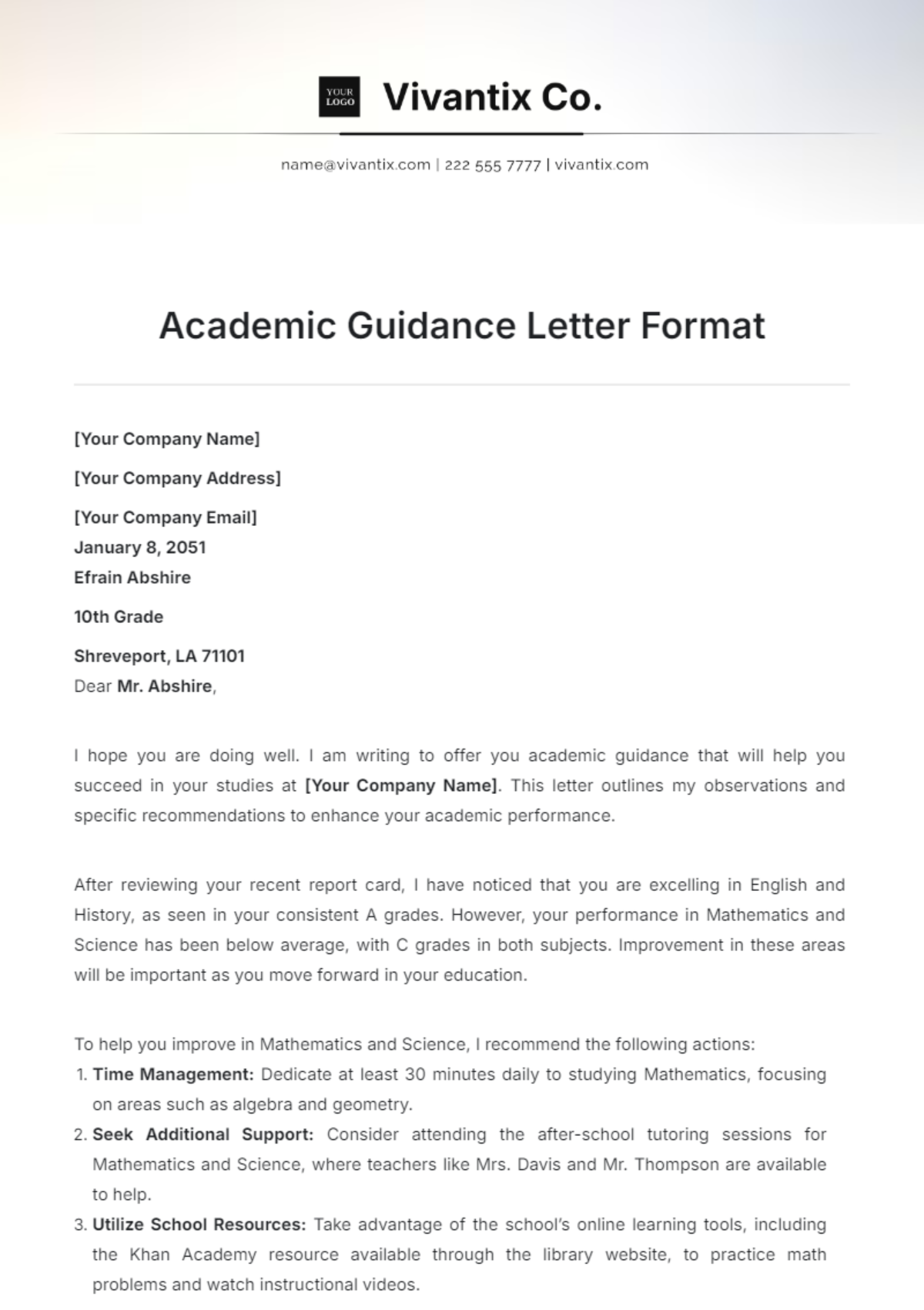 Academic Guidance Letter Format Template - Edit Online & Download