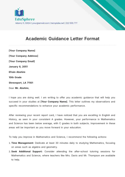 Free Academic Guidance Letter Format Template to Edit Online