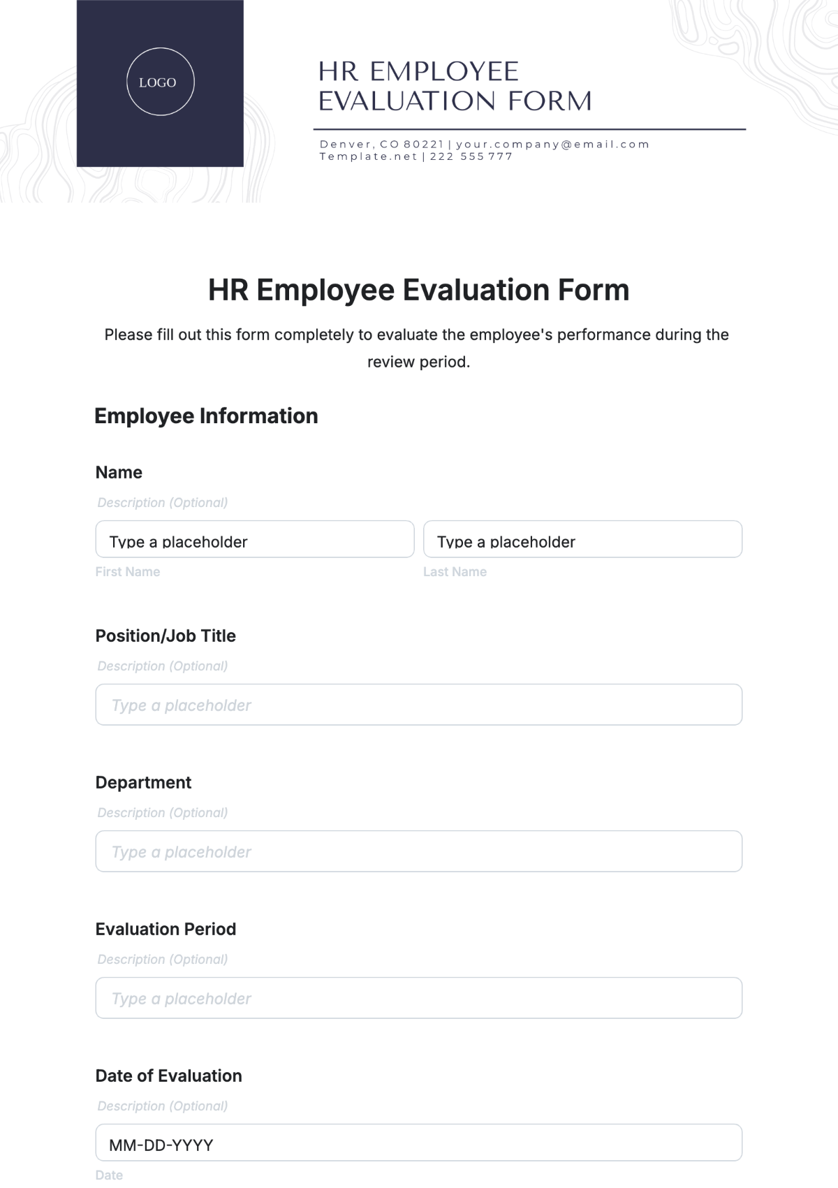 Free HR Employee Evaluation Form Template