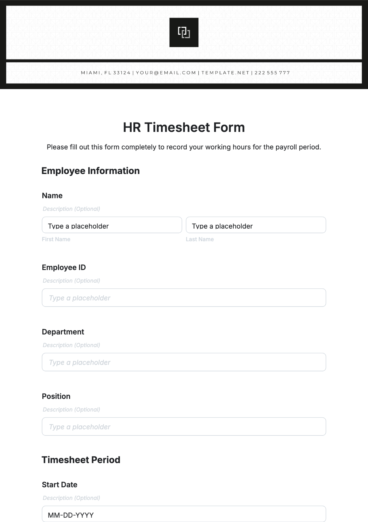 Free HR Timesheet Form Template