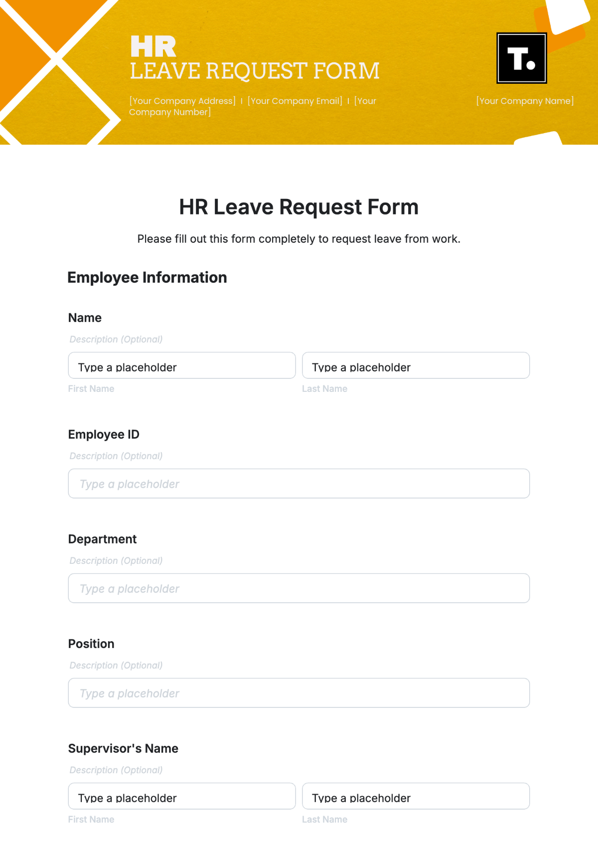 Free HR Leave Request Form Template