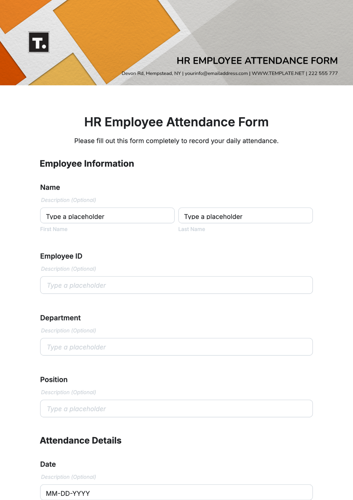 HR Employee Attendance Form Template - Edit Online & Download