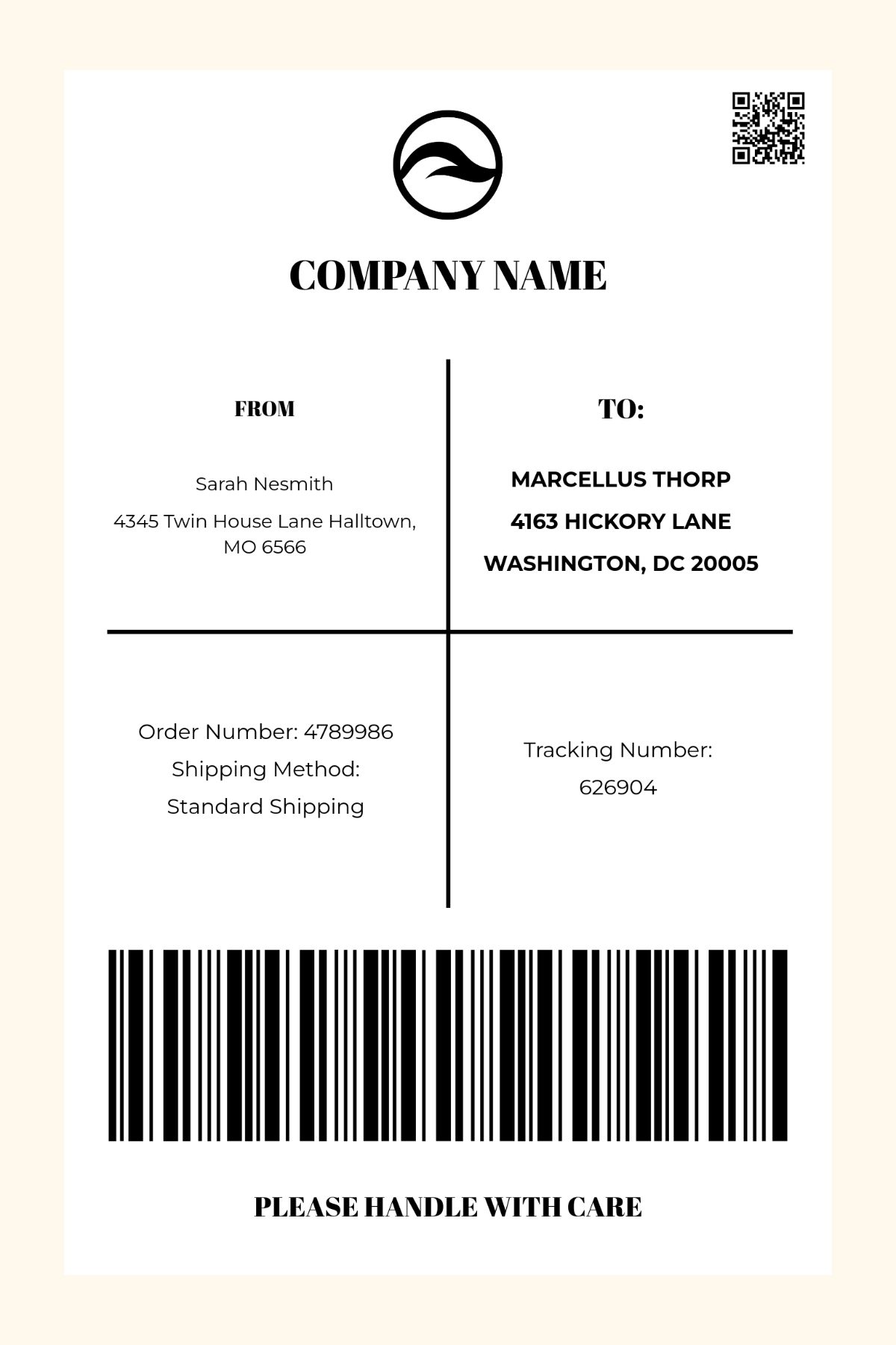 4x6 Shipping Label