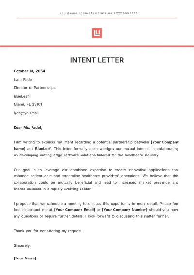 Free Intent Letter Template to Edit Online