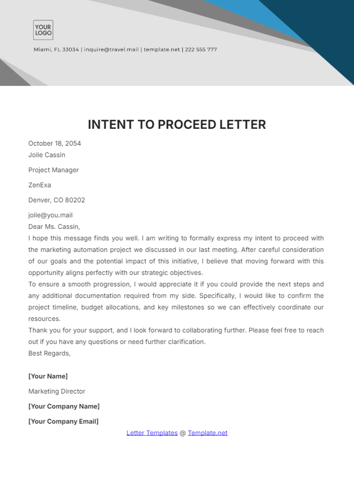 Intent to Proceed Letter Template - Edit Online & Download