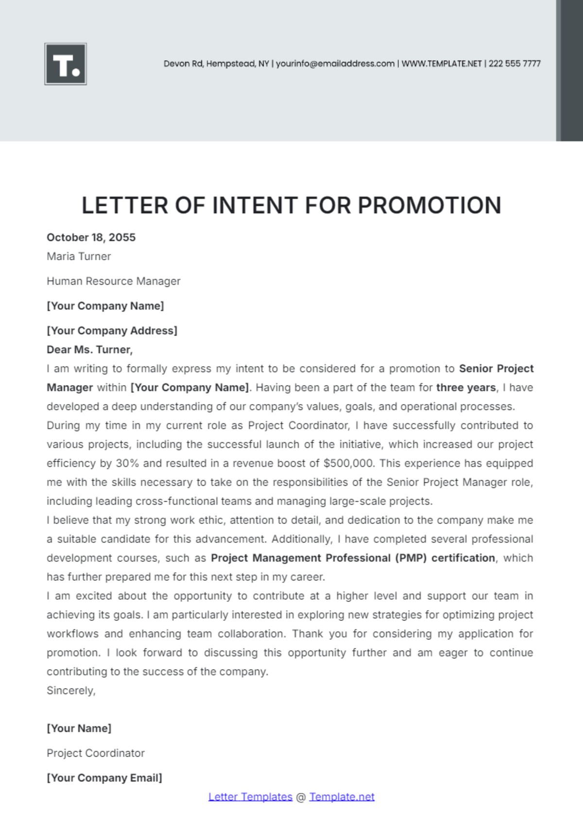 Letter of Intent for Promotion Template - Edit Online & Download