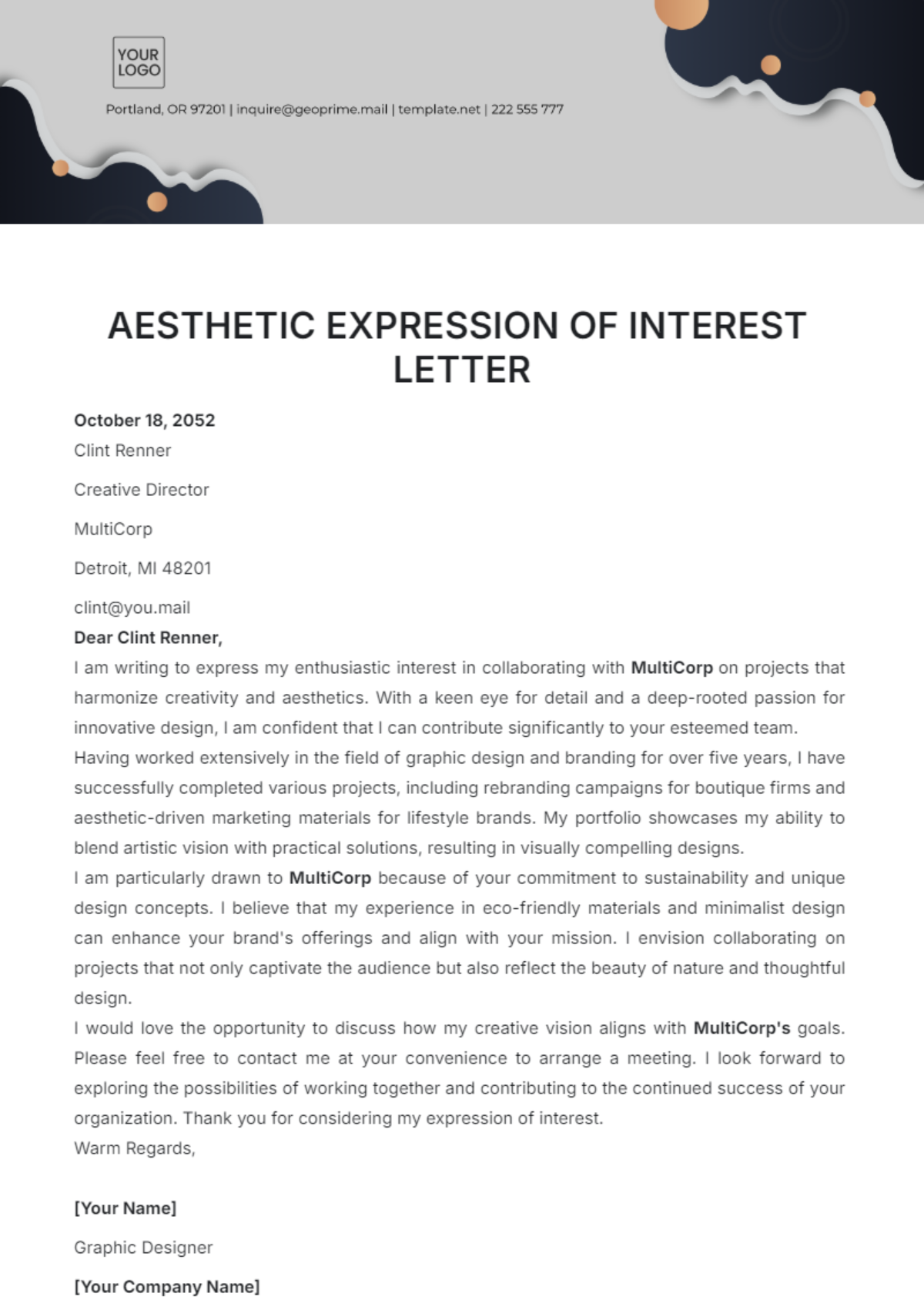 Aesthetic Expression of Interest Letter Template - Edit Online & Download