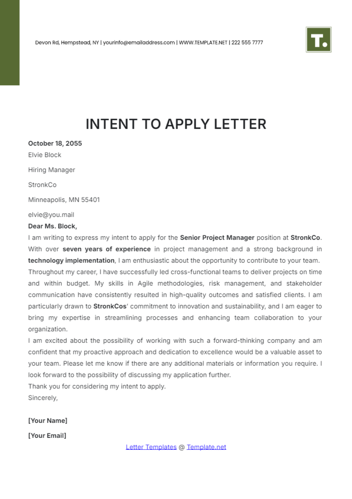 Intent to Apply Letter Template - Edit Online & Download