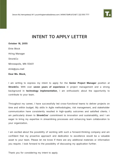 Free Intent to Apply Letter Template to Edit Online