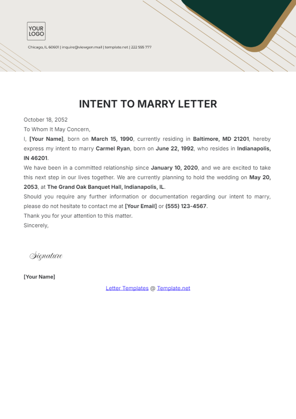 Intent to Marry Letter Template - Edit Online & Download