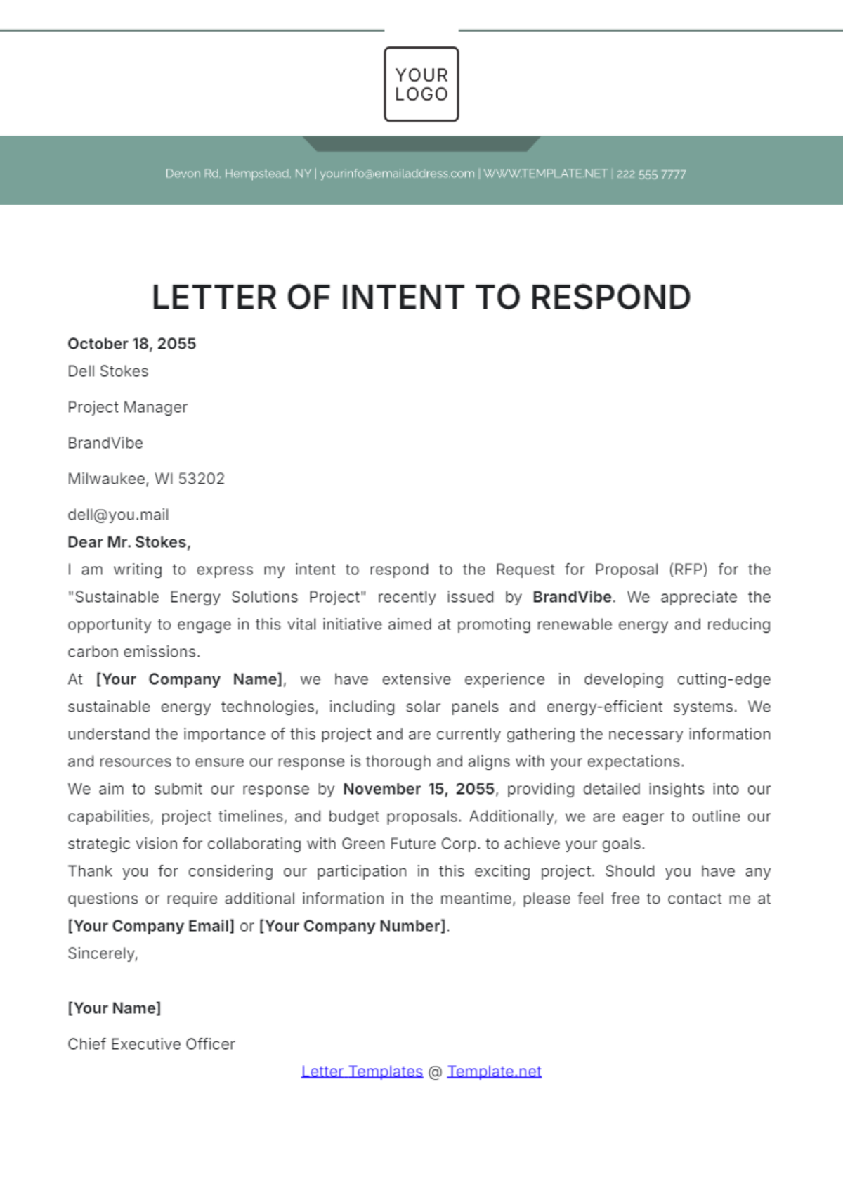 Letter of Intent to Respond Template - Edit Online & Download