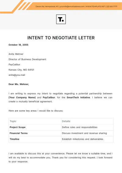 Free Intent to Negotiate Letter Template to Edit Online