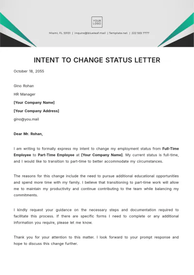 Free Intent to Change Status Letter Template to Edit Online