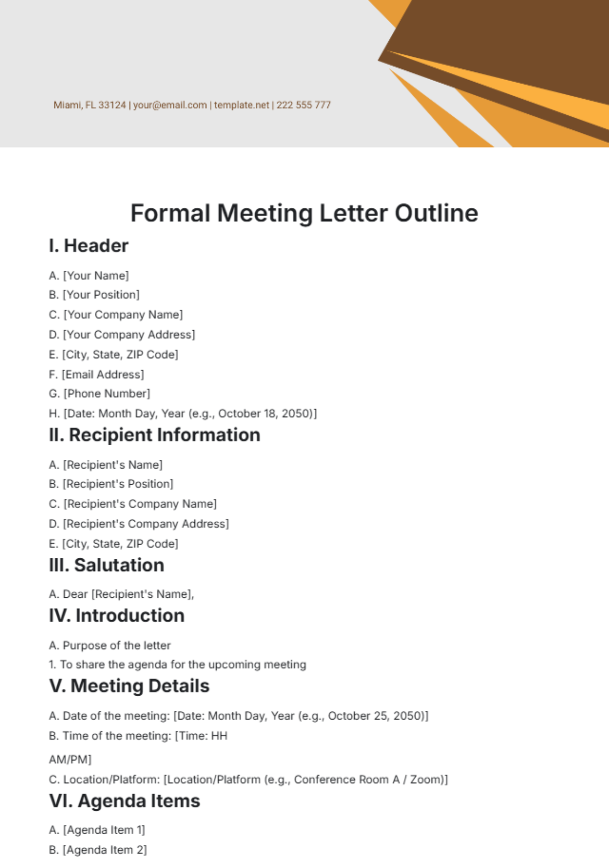 Formal Meeting Letter Outline Template - Edit Online & Download