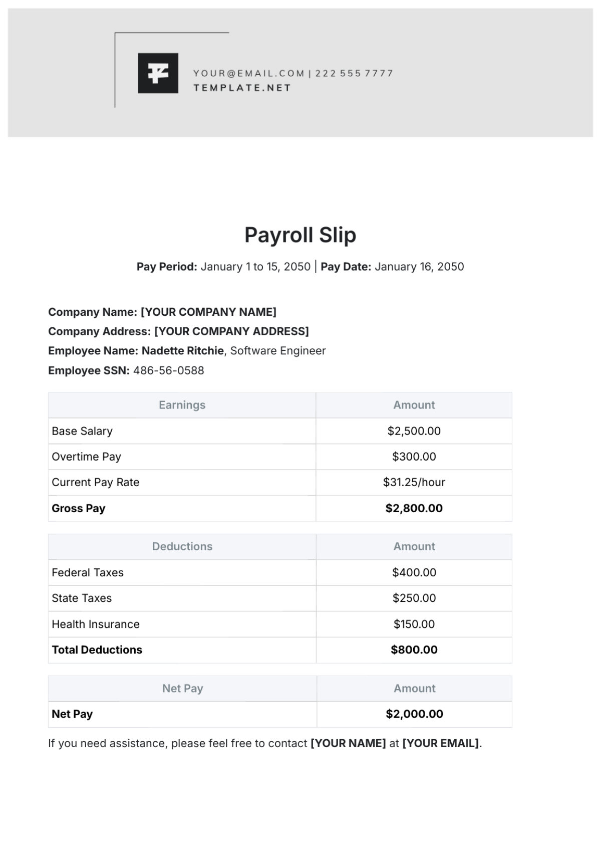 Payroll Slip Template - Edit Online & Download