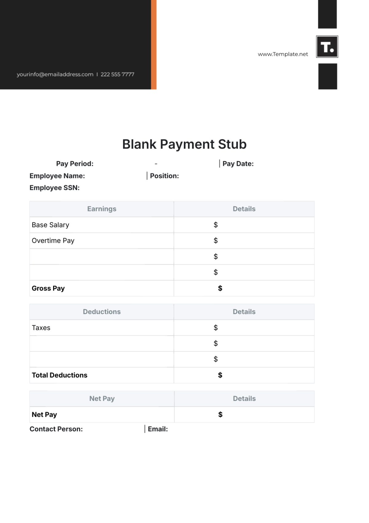 Blank Payment Stub Template - Edit Online & Download