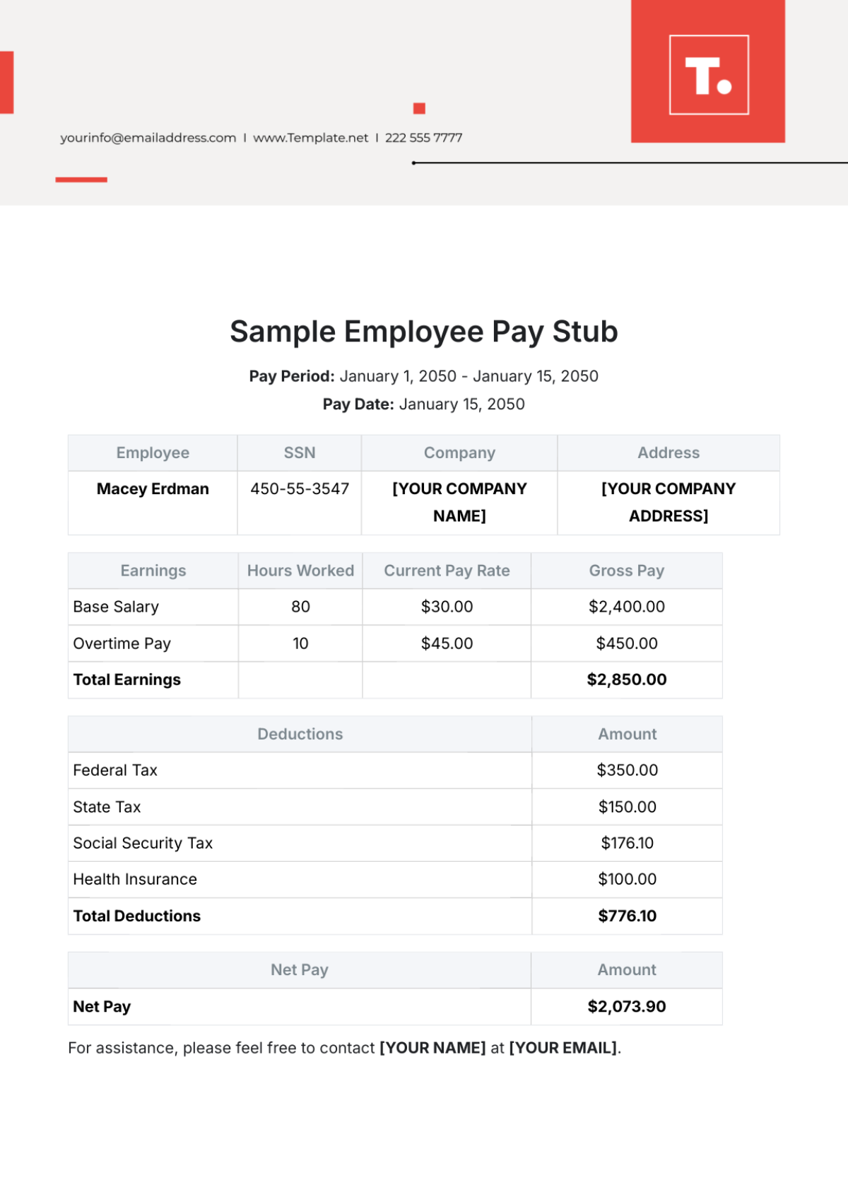 Sample Employee Pay Stub Template - Edit Online & Download